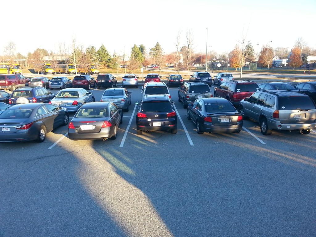 Cars fill "F" lot now that students have arrived at school.