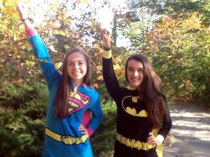 Photo: Freshmen Colette Fritsche (Superman) and Sarah Durr (Batman) kick off Spirit Week, posing as the World's Finest duo on Pajama Day 2013.