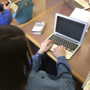 Sophomore Isabelle Giordano tries to get a head start on studying to ease her stress about upcoming midterms. Photo by Sydney Emerson