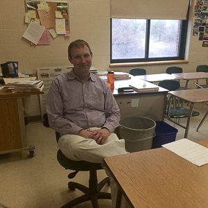 Mr. Hamilton, an expert on the effects of caffeine on the psyche, talks about the increase in caffeine consumption at HHS. Photo by Shae Feather 