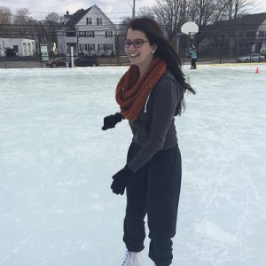 Christa Cosmo, senior at HHS, has plenty of time to skate now that a rink has been put in such a convenient location. Photo by Jillian Sullivan.