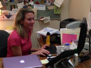Sarah Patterson, our school nurse, sits in her office working to help Hopkinton High School students Photo by: Julia Joshi