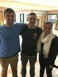 Senior officer of Red Cross Club Josh Martel (left), and associate member Connor Czerepuzco, pose with co-advisor Renee Hilbrunner Photo by: Brittany Power