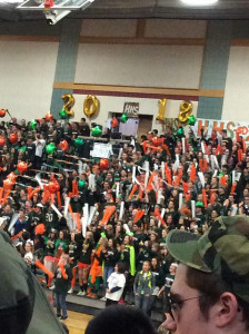 The class of 2018 making some noise at pep rally. Photo by Max Goldberg.