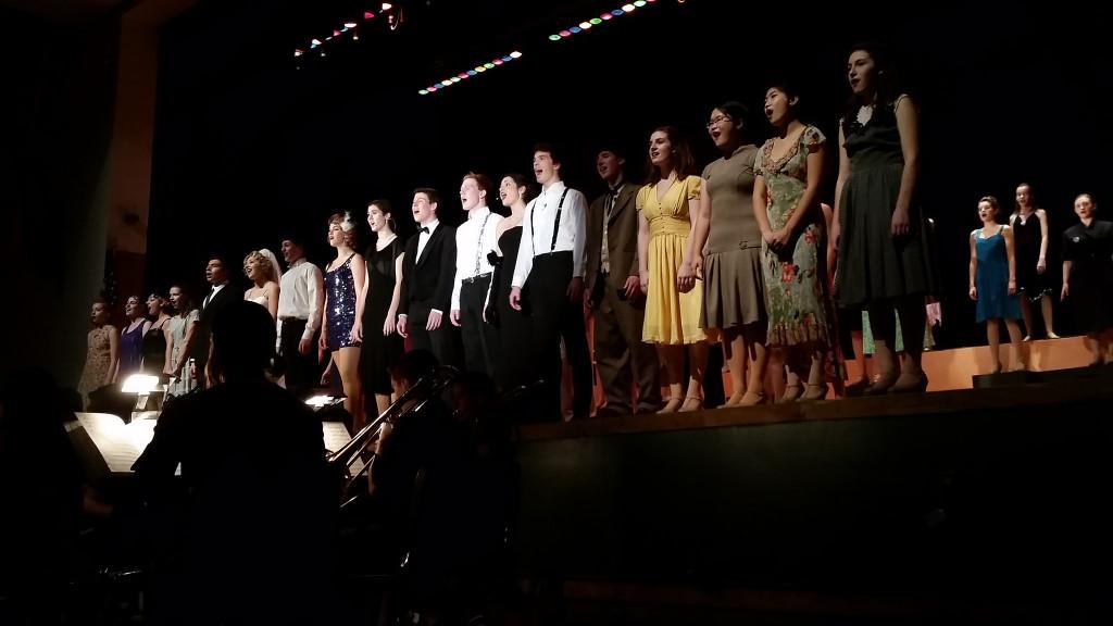 The entire cast of 42nd Street ending the show with a bang friday night.