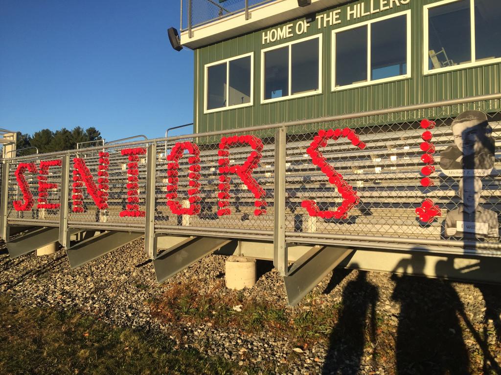 The seniors fan section decorated prior to the powderpuff game on Friday November 20th. Photo by Alli McNulty.