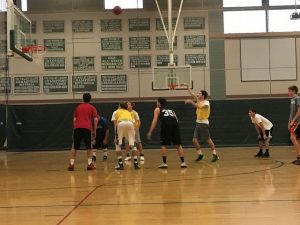 Senior Jack Nealon takes a foul shot in hope of gaining more points for his team. Photo by Chloe DiMare