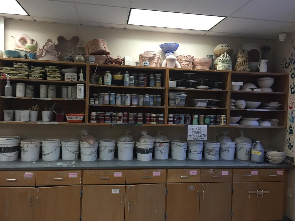 Glazes and projects surround the ceramics room. Photo by Allison McNulty.