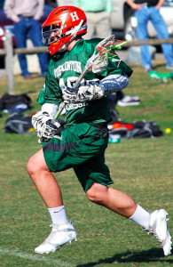 Jack Guelfi gives it his all during Hopkinton Varsity Lacrosse tryouts at Fruit Street Field in Hopkinton, MA on Wednesday, March 23. Photo by Nick Ludorf